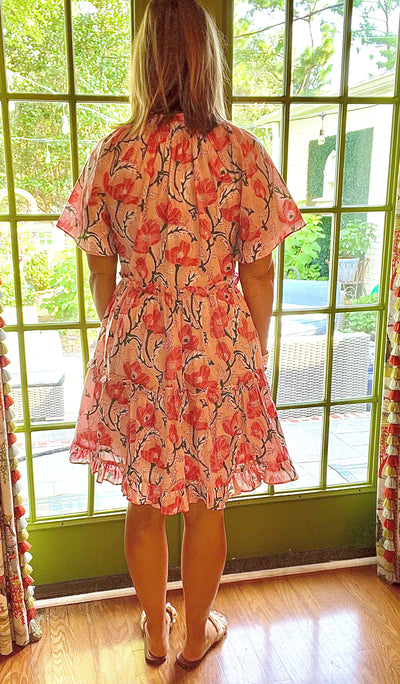 Tucker Block Print Floral Mini Dress