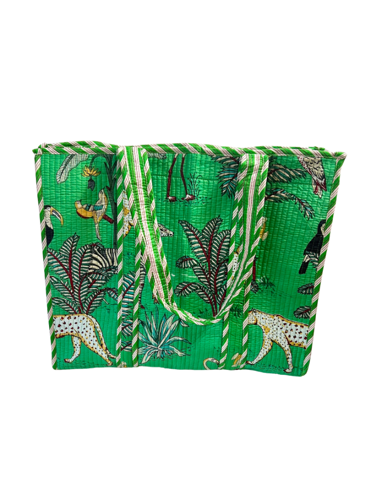 Block Print Tote in Green Jungle