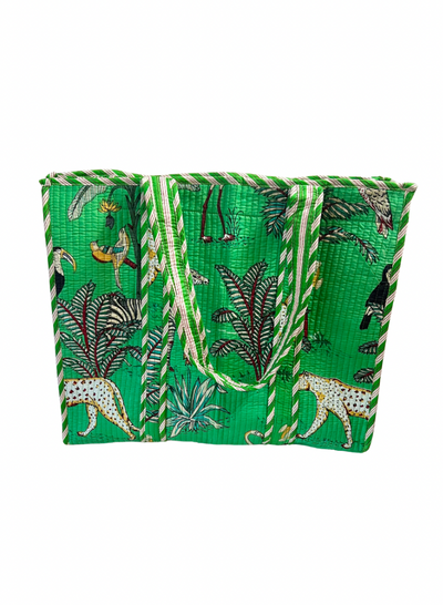 Block Print Tote in Green Jungle