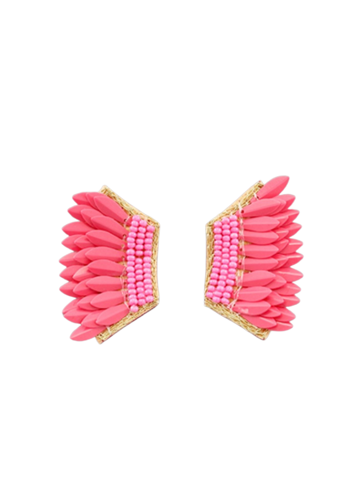 Hot Pink Beaded Wing Earrings