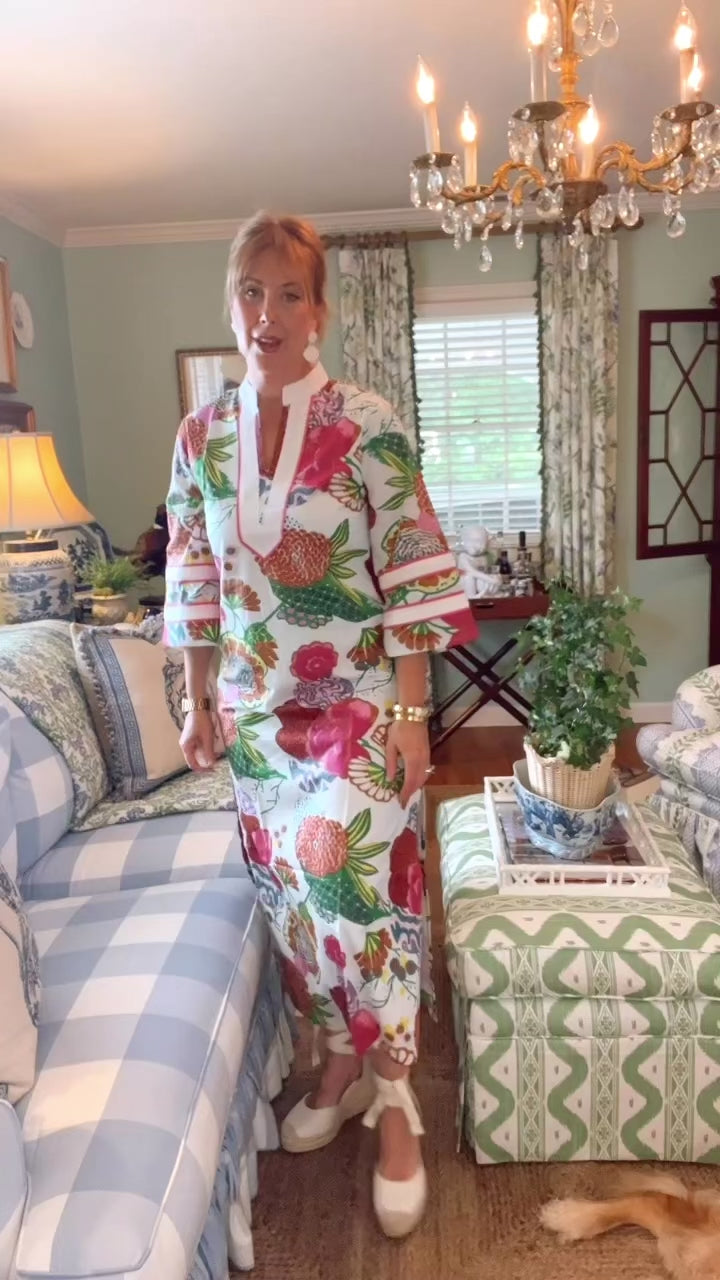 Lucy Collared Caftan Dress in Pink Floral