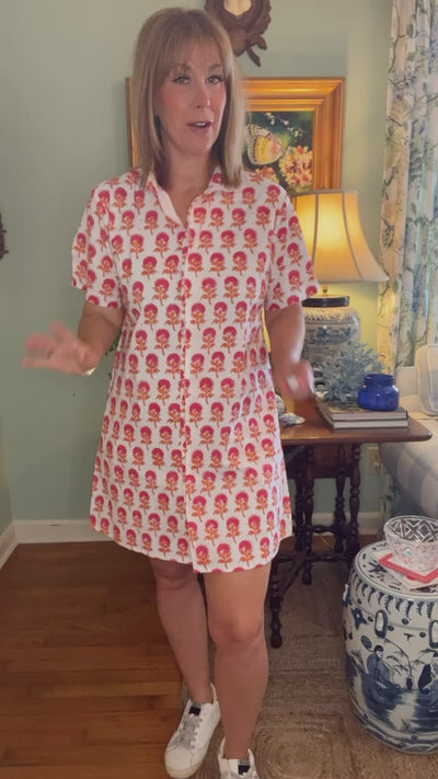 Georgia Block Print Mini Shirt Dress in Pink