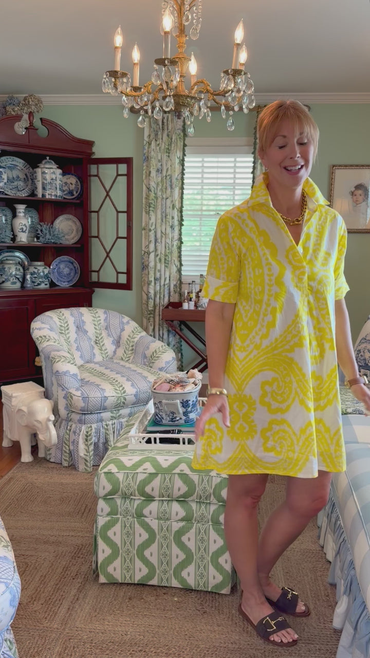 Claudia Collared A-Line Shirt Dress in Sunshine Ikat