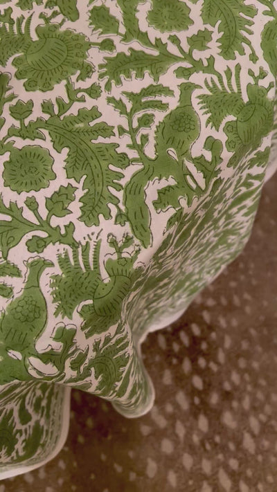 Birds of a Feather Green Bird Block Print Tablecloth