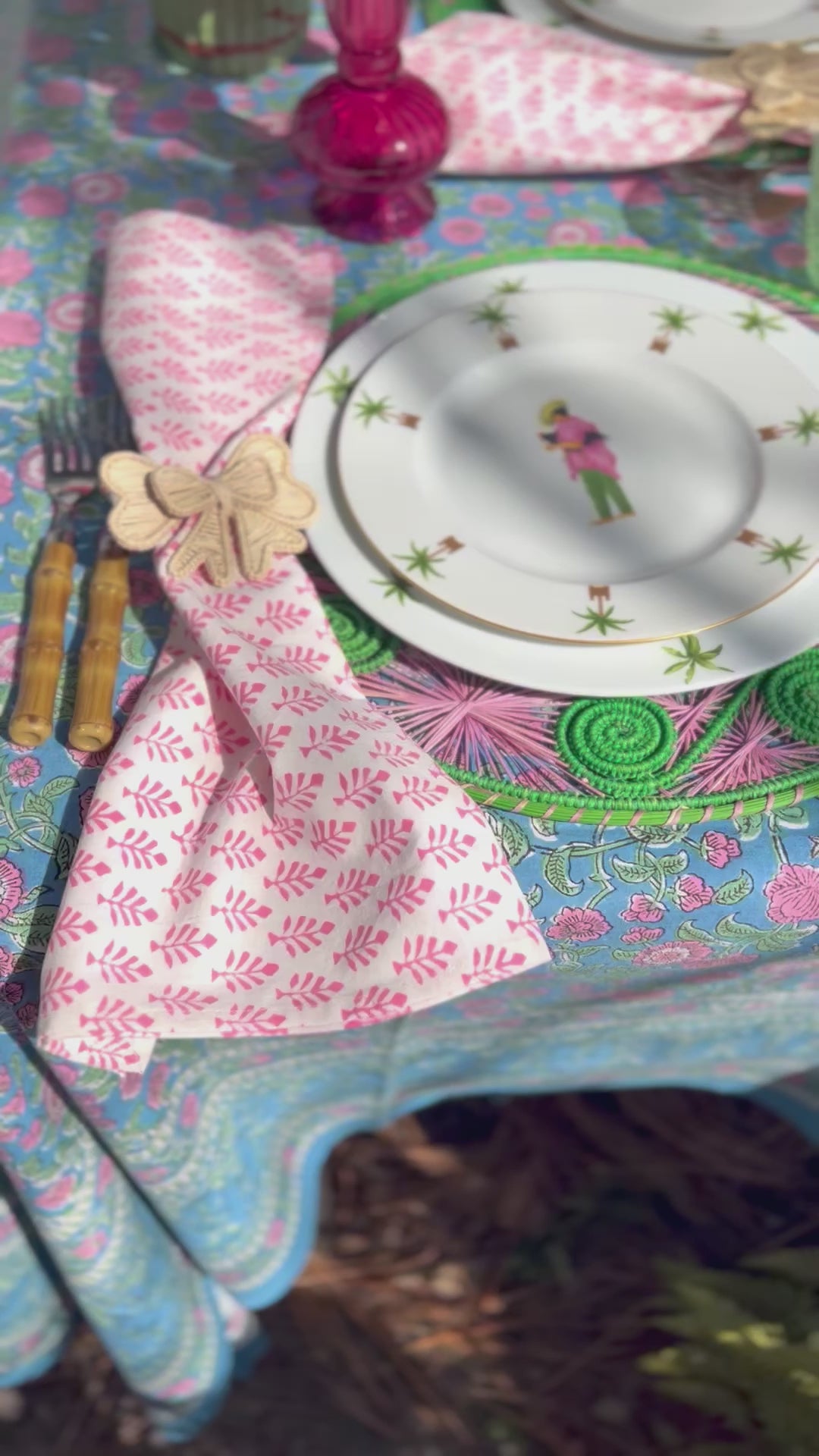 Blue Bonnet Floral Blockprint Tablecloth